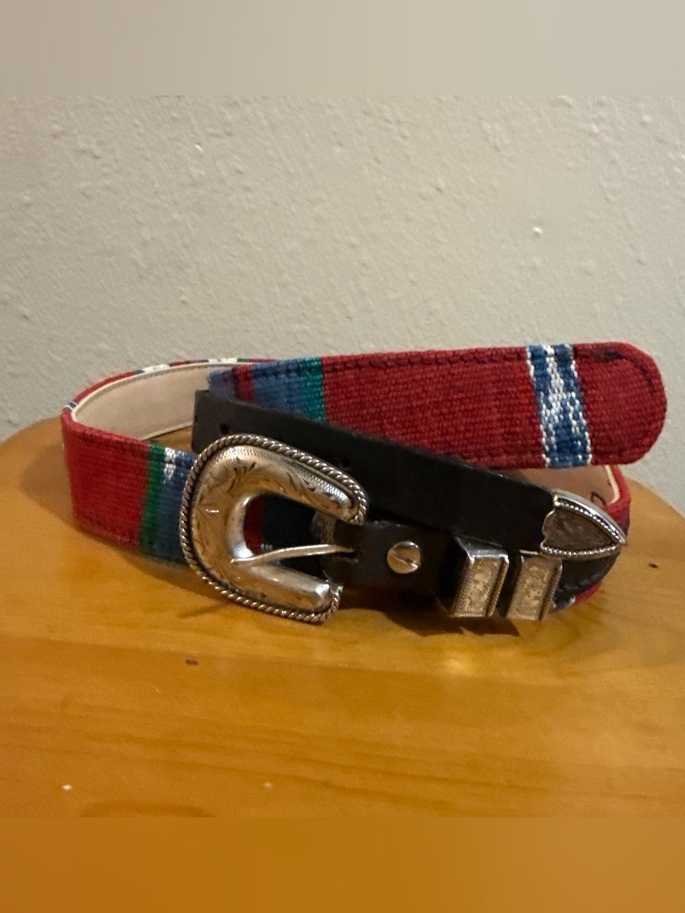 Vtg Handmade Western Tapestry Belt with  Western Buckle Heavy 40”